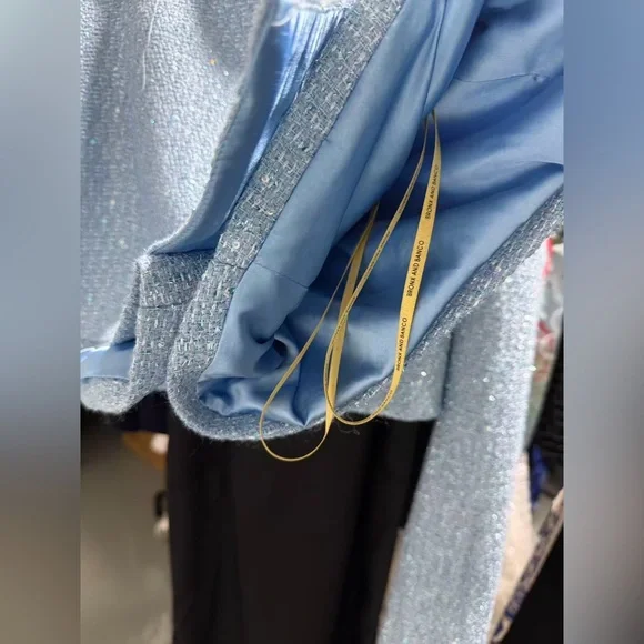 Bronx & Banco Blair Blue Tweed Silver Sequin Embellished Mini HighRise Shorts XS - Picture 7 of 16